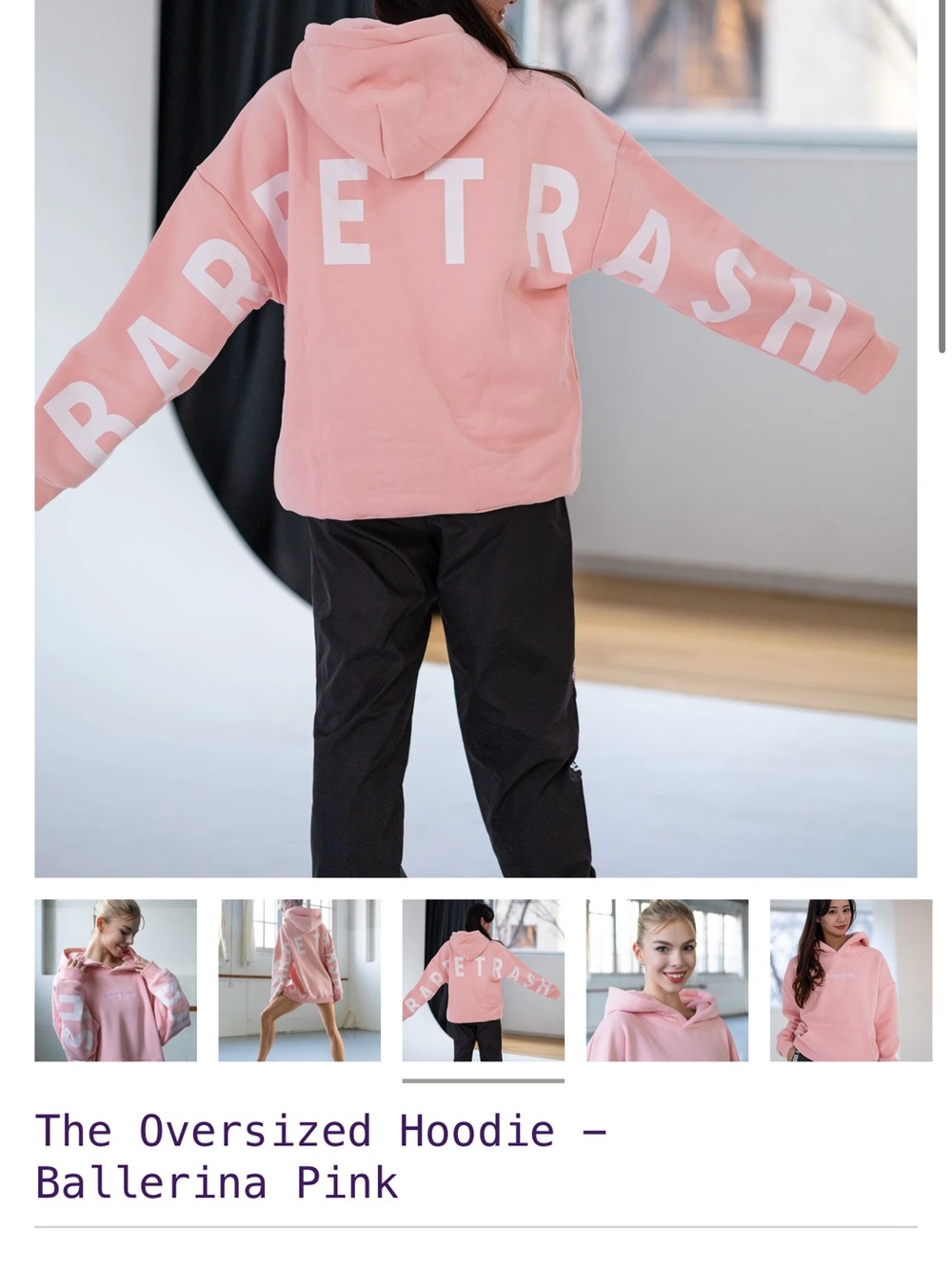 Like new women’s Barre Trash Ballerina Pink Oversized Hoodie XS